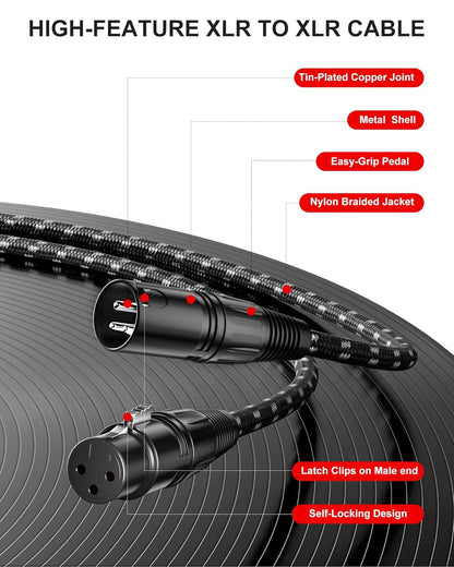 XLR Cable,  3Ft 2 Pack Microphone Cable, XLR Male to Female Balanced Microphone Cord 3 Pin, 3 Foot Short Mic Cord